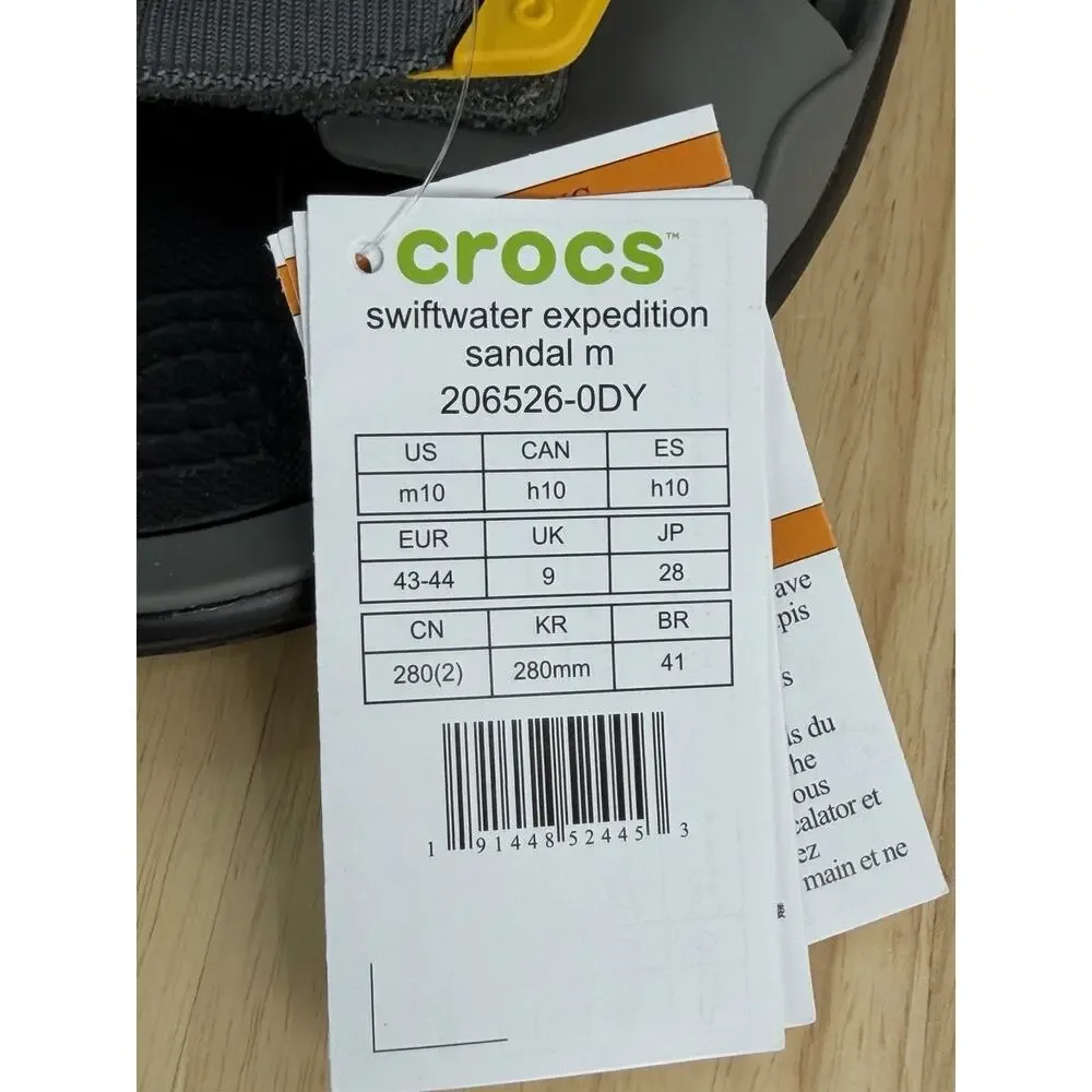 Men's Crocs Swiftwater Expedition Sandals Water Shoes Gray / Yellow Size 10